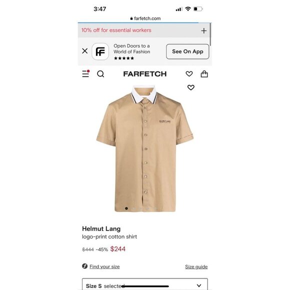 Helmut Lang Logo-Print Cotton Button-Up Shirt Beige Men’s XS $444 - Picture 6 of 6